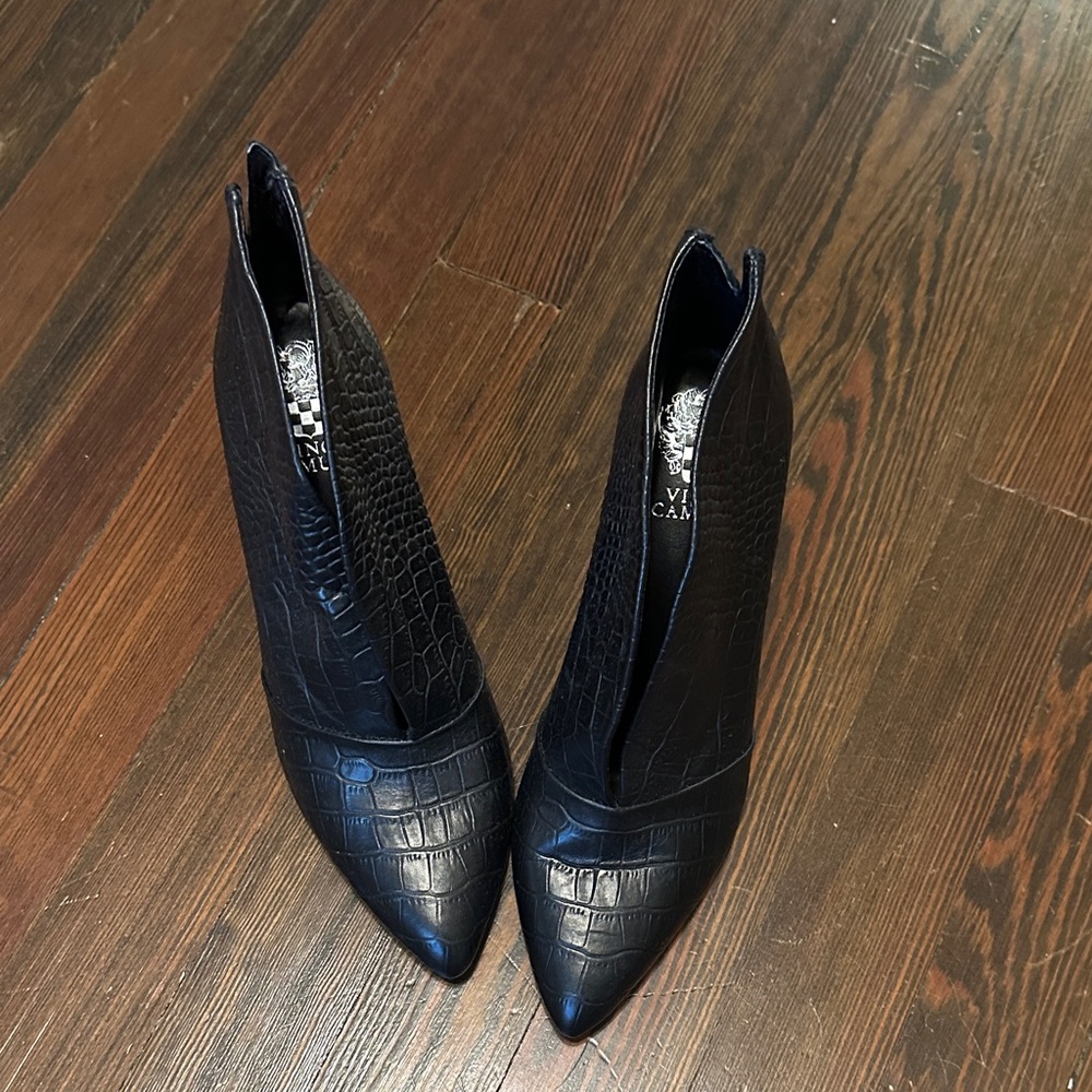 Vince Camuto Black Croc-Embossed Ankle Boots